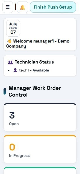 Operations Maintenance dashboard on mobile