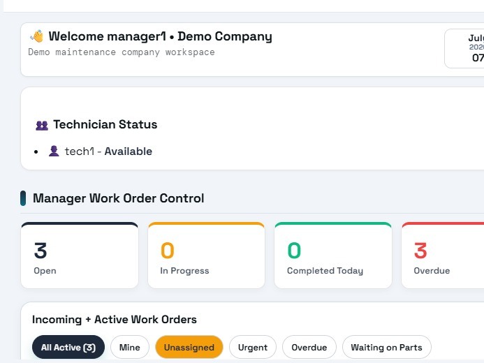 Operations Maintenance dashboard on tablet